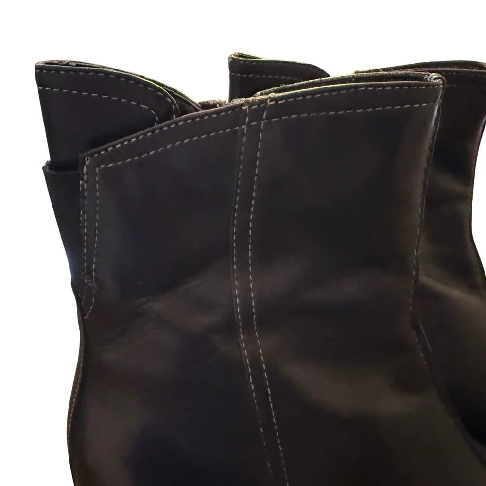 COSMO‎ Paris Black Leather Square Toe Block Heel Ankle Boots Womens Size 36